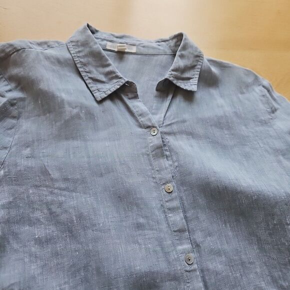 Eileen Fisher Small Organic Linen/Linen Button Long Sleeve Shirt Blue MINT - Picture 8 of 13